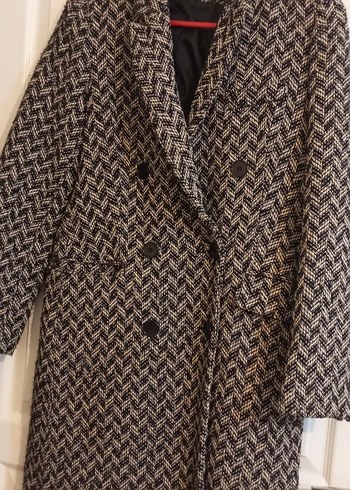 Düğmeli Siyah Kadın Uzun Kaban - Görsel 7