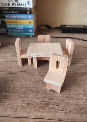 Açık Bej Ahşap Oyuncak Ev Mobilyaları - Görsel 6