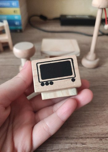 Açık Bej Ahşap Oyuncak Ev Mobilyaları - Görsel 8