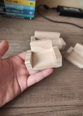 Açık Bej Ahşap Oyuncak Ev Mobilyaları - Görsel 5