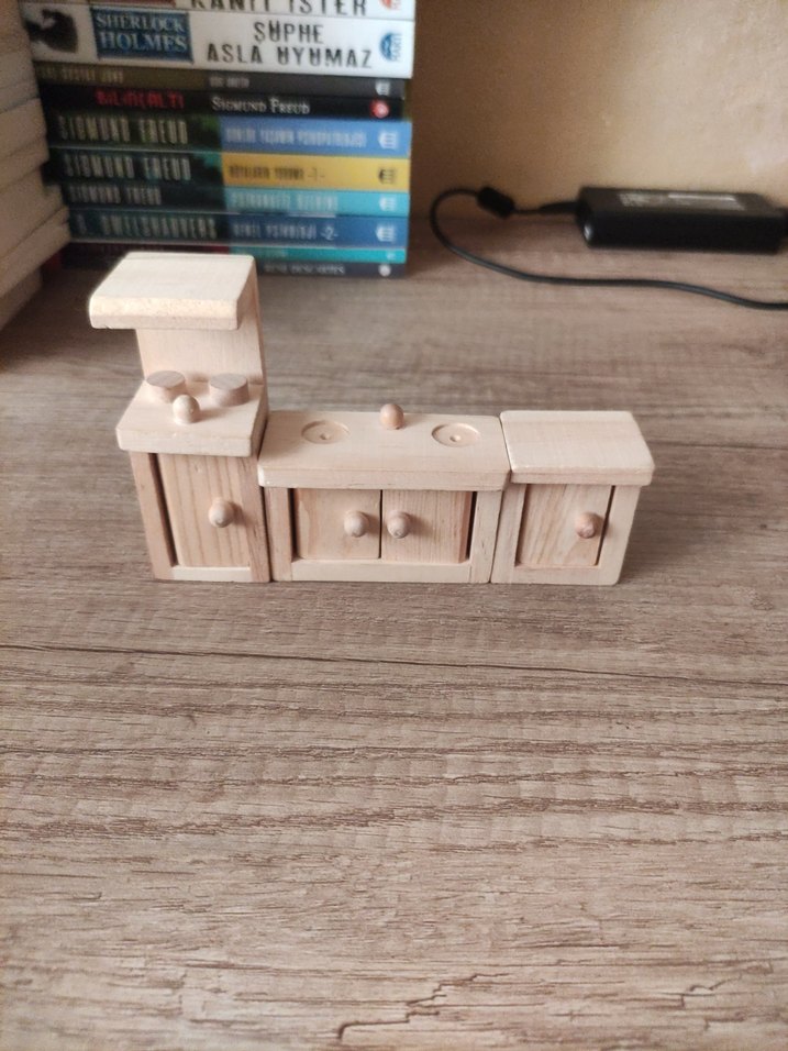 Açık Bej Ahşap Oyuncak Ev Mobilyaları - Görsel 2