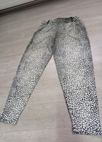 xl Beden Siyah beyaz leopar desenli pantolon 