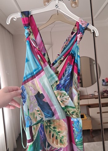 Zara Zara Saten Renkli Midi Elbise