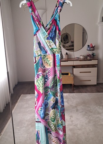 Zara Saten Renkli Midi Elbise