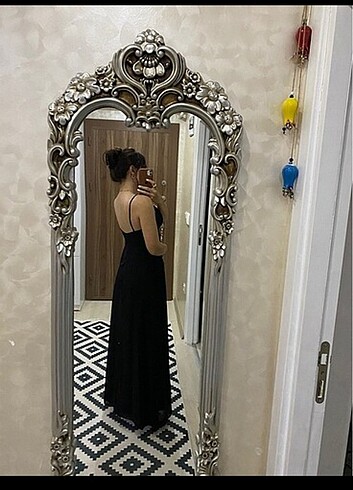 m Beden Siyah uzun şifon elbise 