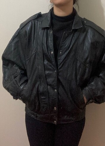 Vintage bomber deri ceket