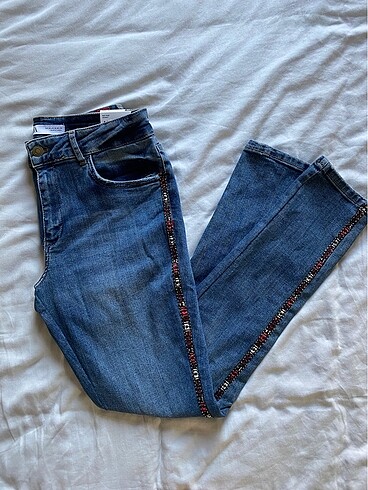 Zara yandan çizgili skinny kot