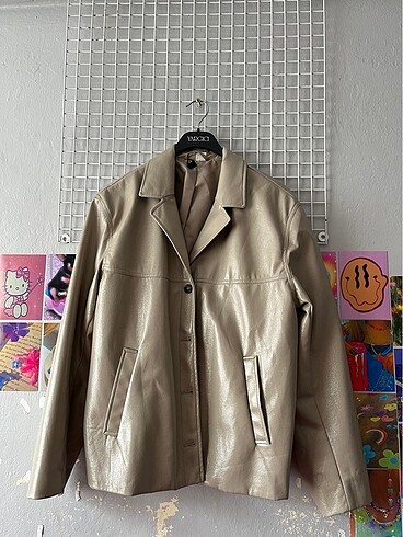 Bej renk vegan deri blazer Hm