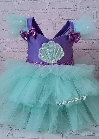 6-9 Ay Beden mor Renk Pastel Mor Deniz Kızı Kostümü Fırfırlı