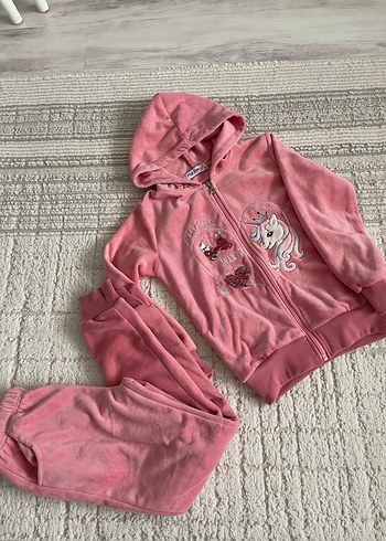 Kızlar için Nakışlı Pembe Kapüşonlu Eşofman - Görsel 5