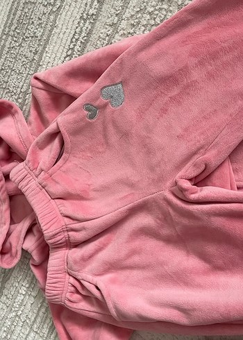 Kızlar için Nakışlı Pembe Kapüşonlu Eşofman - Görsel 2