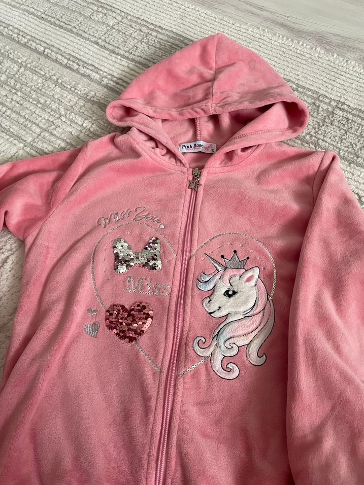 Kızlar için Nakışlı Pembe Kapüşonlu Eşofman - Görsel 4