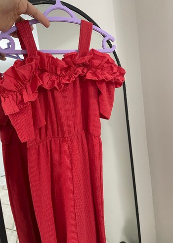 Kırmızı Fırfırlı Uzun kız cocuk tulum - Görsel 3