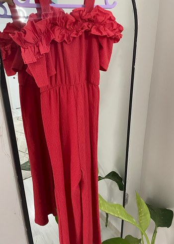 Kırmızı Fırfırlı Uzun kız cocuk tulum - Görsel 2