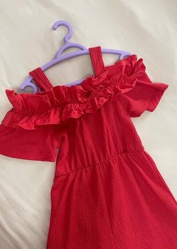 Kırmızı Fırfırlı Uzun kız cocuk tulum - Görsel 4