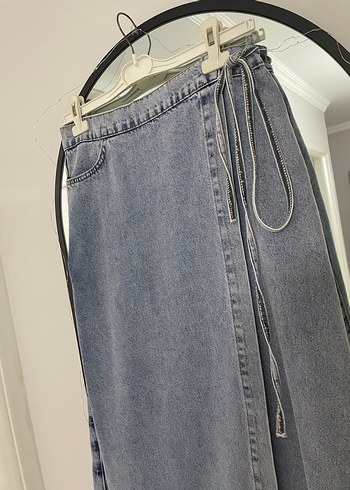 Kadın Mavi Bel Detaylı Uzun Kot Etek - Görsel 2