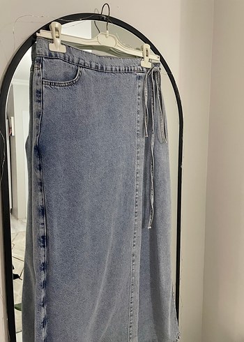 Kadın Mavi Bel Detaylı Uzun Kot Etek - Görsel 3