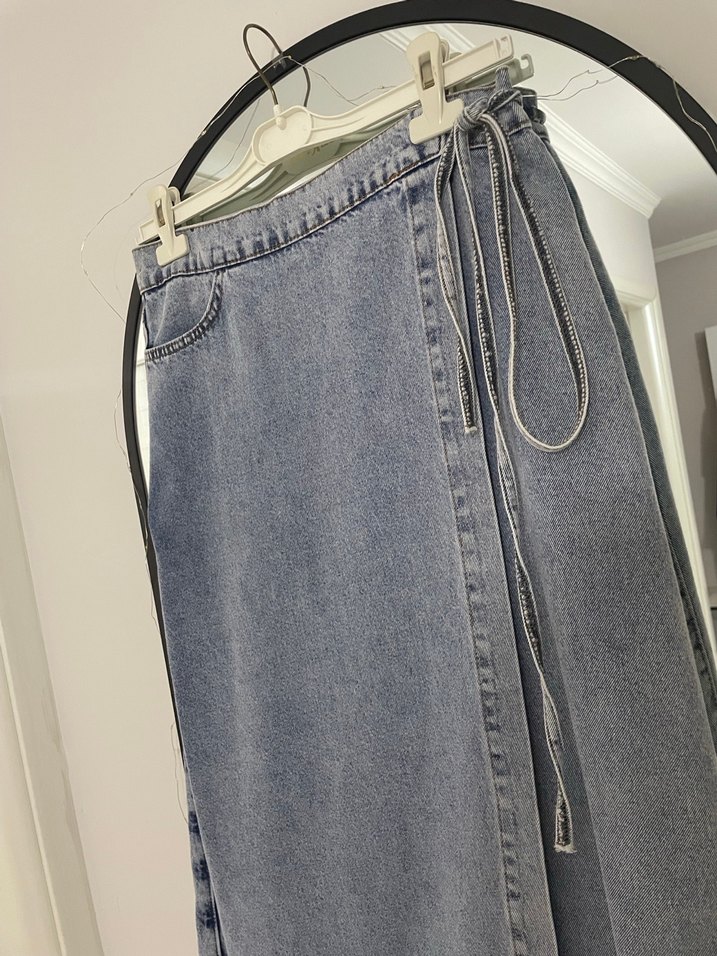 Kadın Mavi Bel Detaylı Uzun Kot Etek - Görsel 2