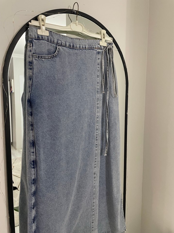 Kadın Mavi Bel Detaylı Uzun Kot Etek - Görsel 3