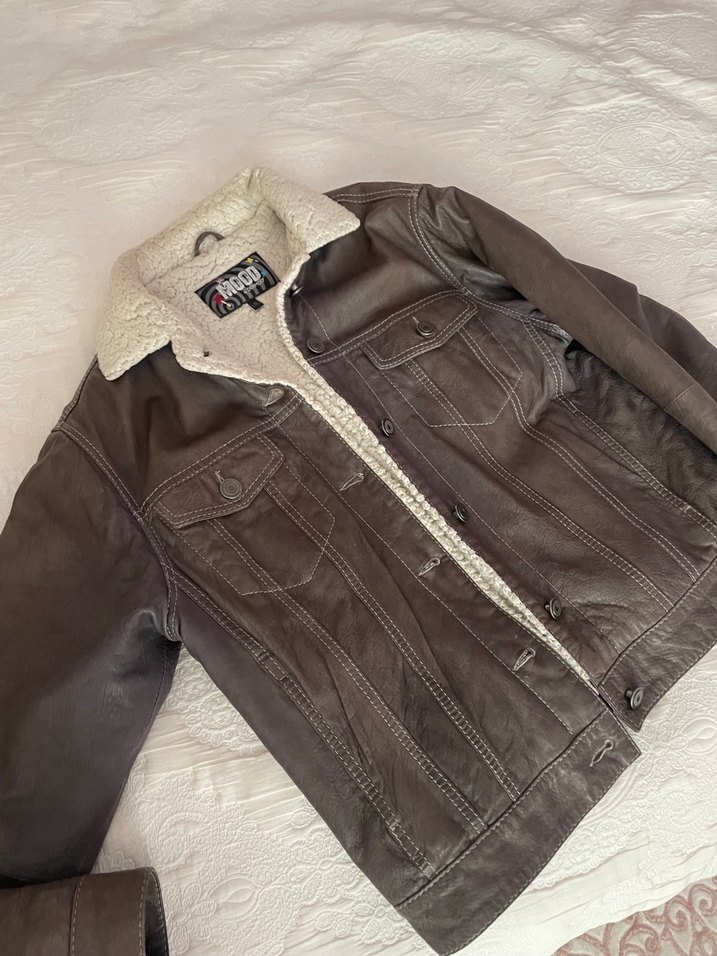 Düğmeli Kahverengi Deri Kadın Ceket - Görsel 2