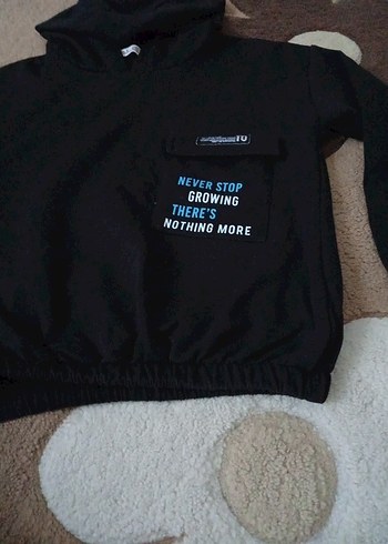 11-12 Yaş Beden kız çocuk Kapüşonlu Siyah Sweatshirt