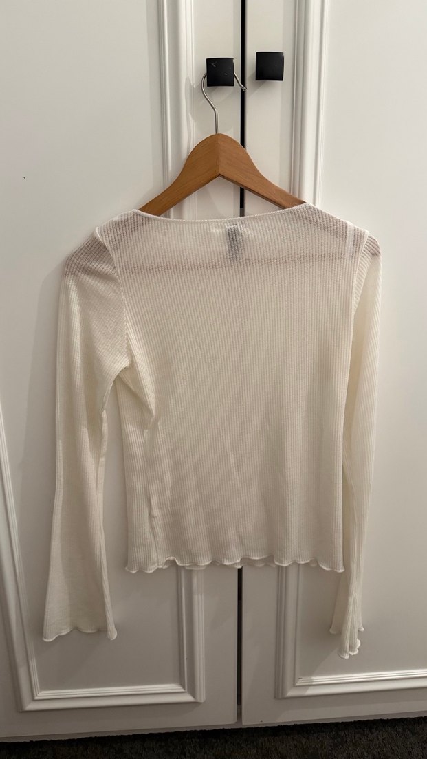Beyaz Uzun Kollu transparan Bluz - Görsel 3