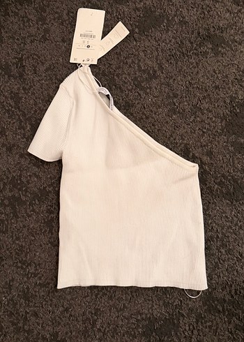 Beyaz Tek Omuzlu Kısa Kollu Kadın Bluz - Görsel 2