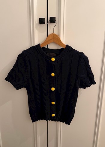 Düğmeli Kısa Kollu Kadın Triko Hırka - Görsel 2