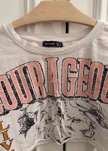 Beyaz Baskılı Crop Tişört - Görsel 2