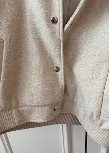 Düğmeli Bej Kadın Sweatshirt Ceket - Görsel 5