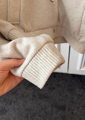 Düğmeli Bej Kadın Sweatshirt Ceket - Görsel 4