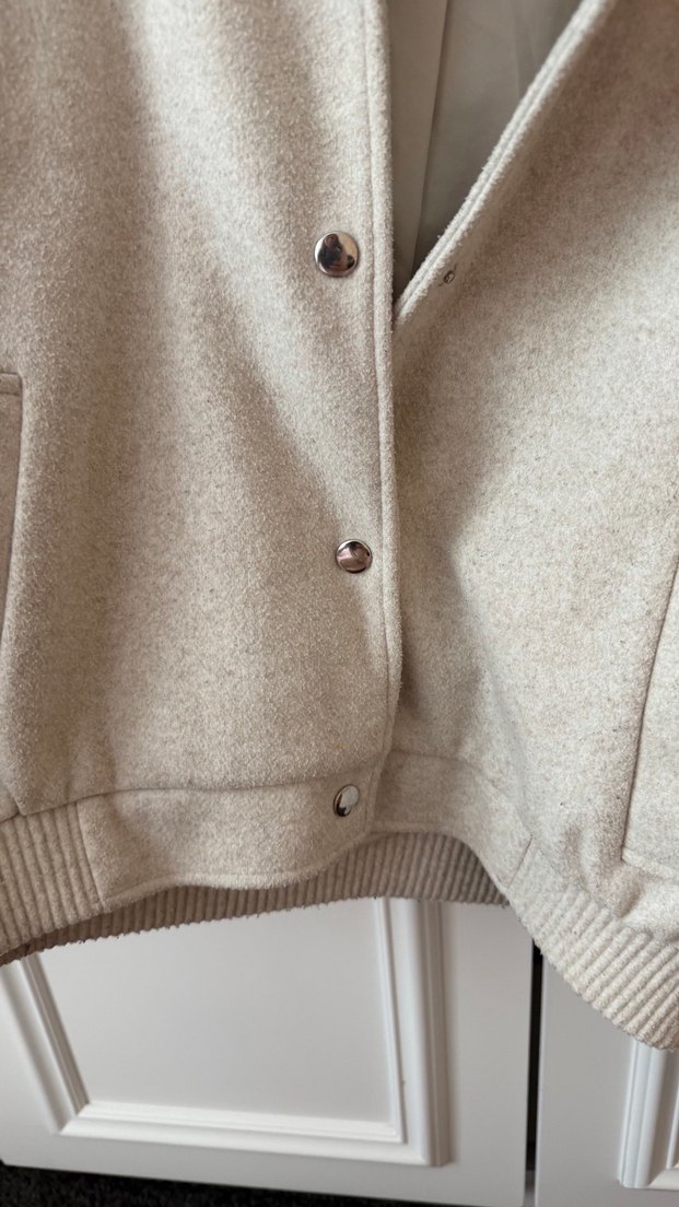 Düğmeli Bej Kadın Sweatshirt Ceket - Görsel 5