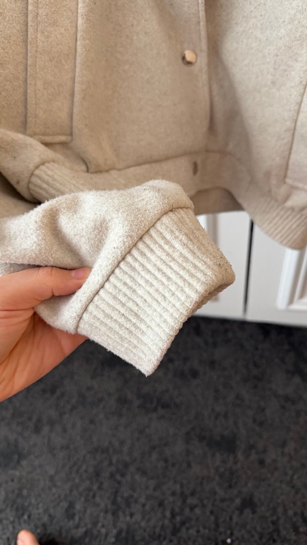 Düğmeli Bej Kadın Sweatshirt Ceket - Görsel 4