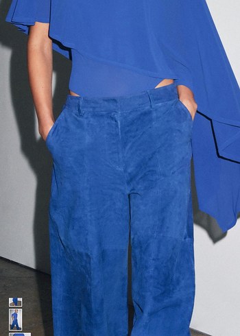 Drapeli Asimetrik Mavi Kadın Bluz - Görsel 3