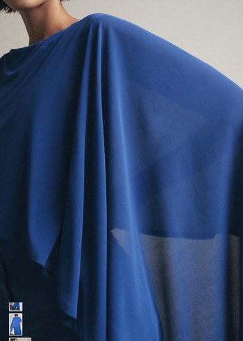 Drapeli Asimetrik Mavi Kadın Bluz - Görsel 5