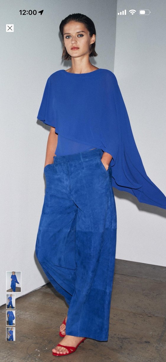 Drapeli Asimetrik Mavi Kadın Bluz - Görsel 2