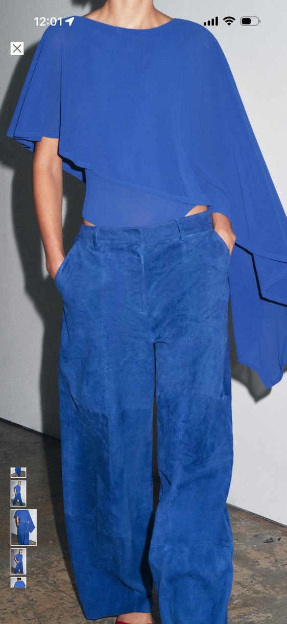 Drapeli Asimetrik Mavi Kadın Bluz - Görsel 3