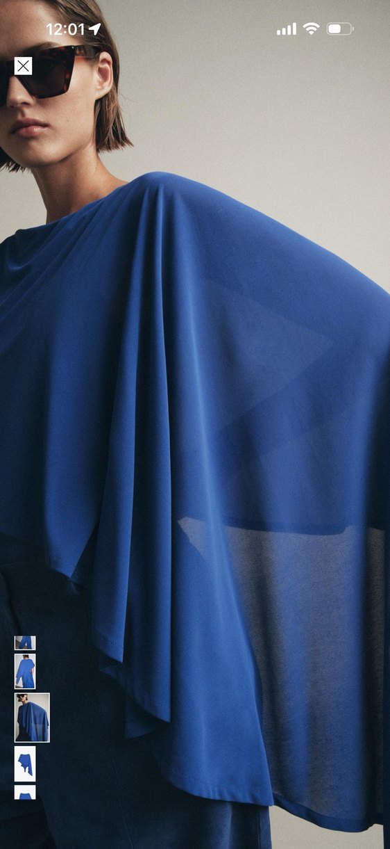 Drapeli Asimetrik Mavi Kadın Bluz - Görsel 5