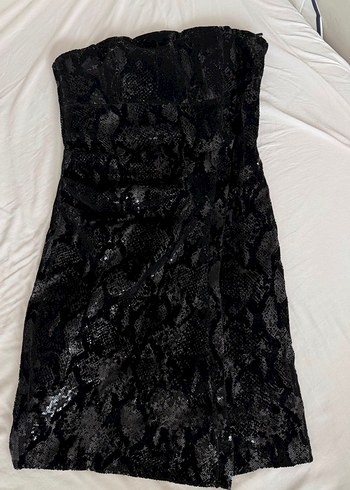 Siyah Drapeli Yılan Desenli Mini Elbise - Görsel 2