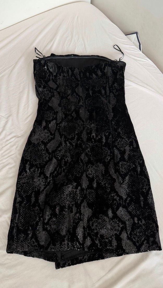 Siyah Drapeli Yılan Desenli Mini Elbise - Görsel 5