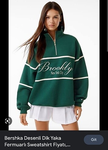 Bershka yeşil dik yaka sweatshirt 