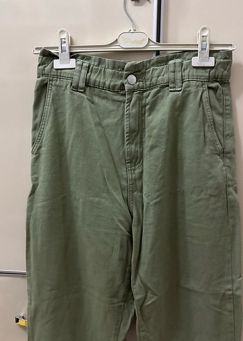Haki Renk Bol Kesim Keten Kumaş Kadın Pantolon - Görsel 2