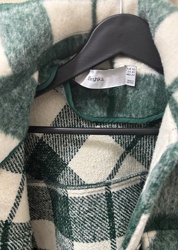 BERSHKA Düğmeli Yeşil Ekose Kadın Ceket - Görsel 4