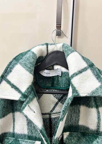 BERSHKA Düğmeli Yeşil Ekose Kadın Ceket - Görsel 3