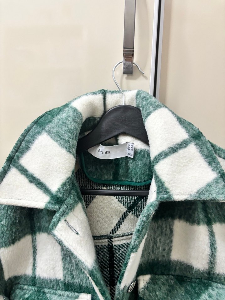 BERSHKA Düğmeli Yeşil Ekose Kadın Ceket - Görsel 3