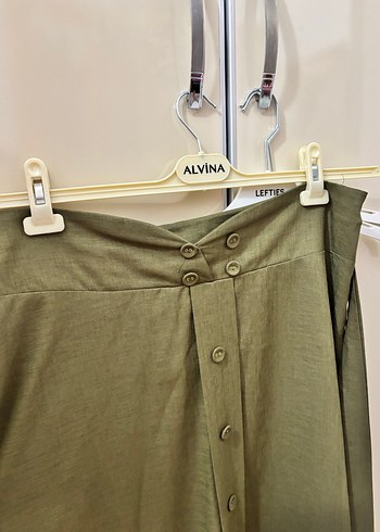 Beli Kuşaklı Haki Uzun Kadın Etek - Görsel 4