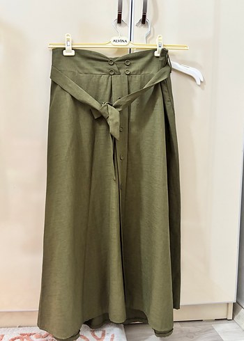 Beli Kuşaklı Haki Uzun Kadın Etek - Görsel 2