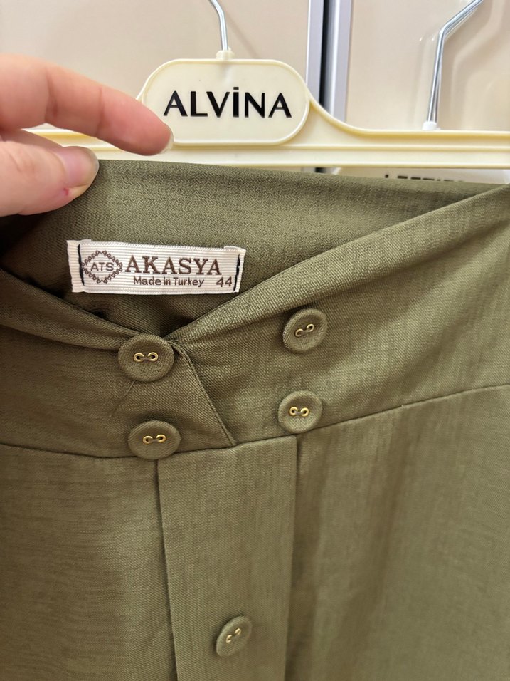 Beli Kuşaklı Haki Uzun Kadın Etek - Görsel 5