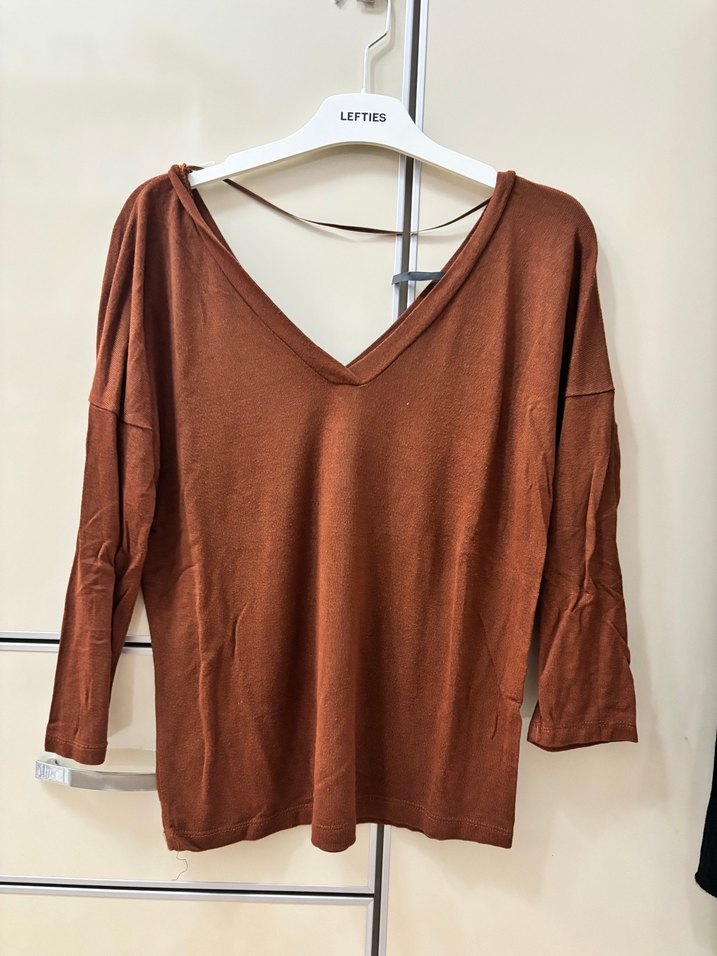 Ambar Kadın Kahverengi V Yaka bluz - Görsel 2