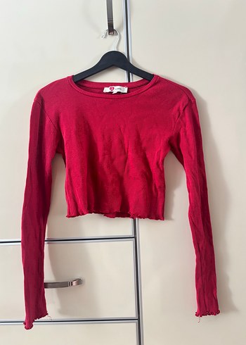 Kırmızı Crop Top Uzun Kollu Basic